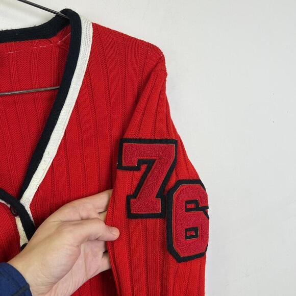 Vintage Red Cardigan with 76 Patch 80s1 - Picture 3 of 8